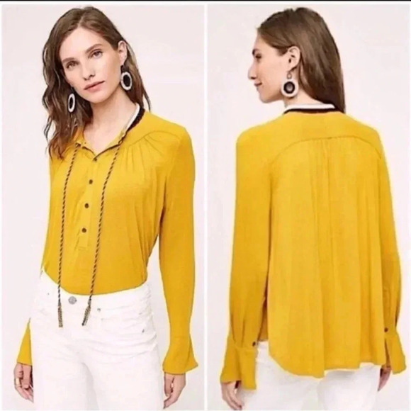 Anthropologie Akemi + Kin Goldie Mustard Top with Tassles size XS NwT - Picture 1 of 4